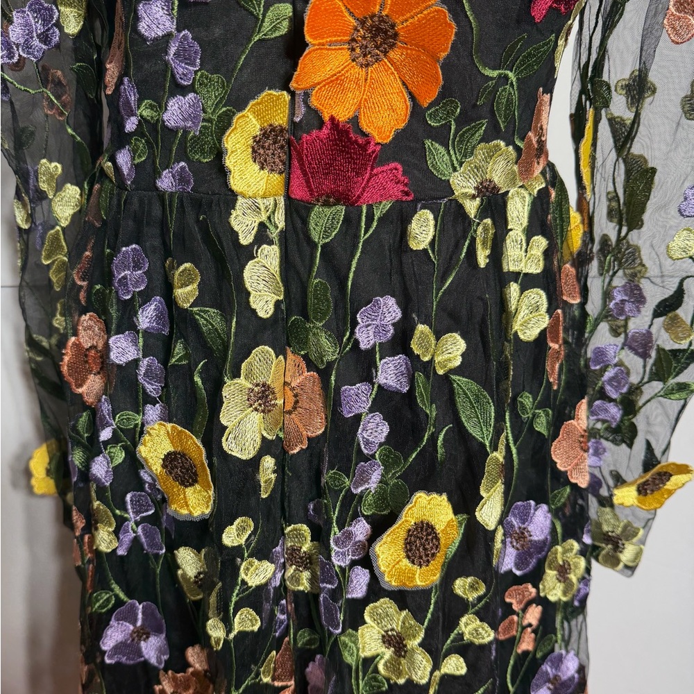 NWT Lulus Impressive Blossom Black 3D Floral Embroidered V-Neck Dress - Picture 13 of 16